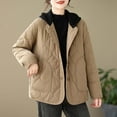 thumbnail image 1 of UPPADA Thick Winter Coats for Women's Cropped Puffer Jacket Casual Zip Up Winter Hoodie Baggy Short Down Coats with Pockets Womens Fashion Faux Suede Jacket Fall Winter Khaki,L, 1 of 6
