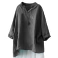 thumbnail image 1 of Summer Savings Clearance UPPADA Tops for Women Summer Cotton Linen Shirts Solid Color Shirt 3/4 Sleeve Tees Buttons V-Neck Blouse Classic-Fit Blouse Todays Daily Deals, 1 of 1