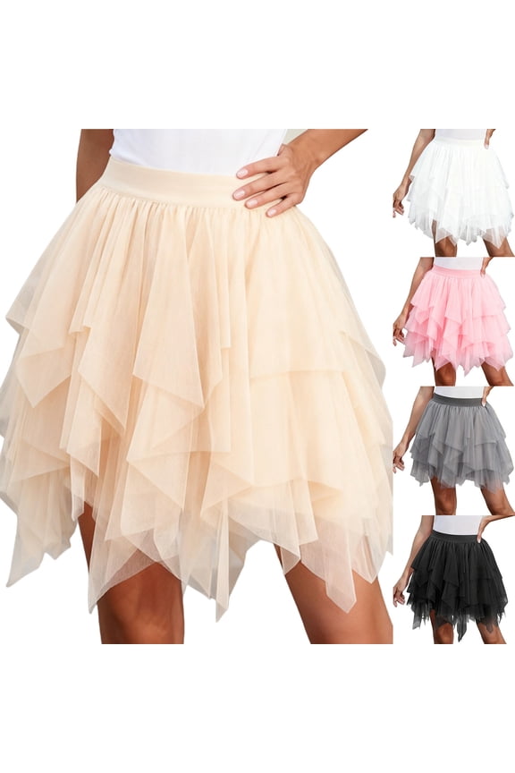 Tulle Skirts for Women Elastic Waist Fairy Tutu A-Line Mesh Skirts Layered High Elastic Waist Mini Skirts Gray,M