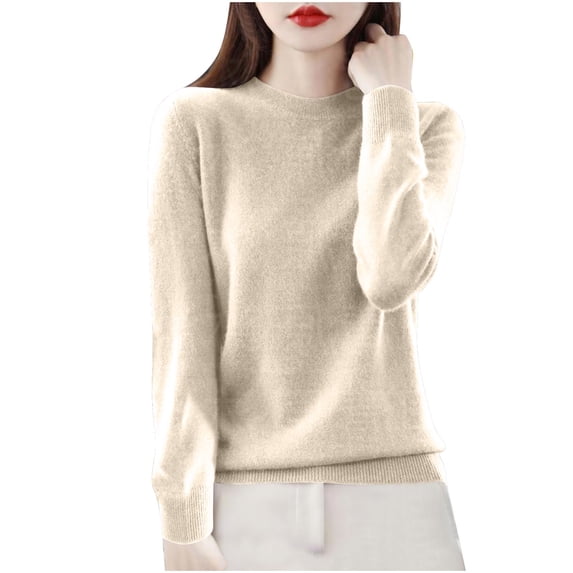 UPPADA Turtleneck Sweaters for Women Fall Trendy Mock Neck Sweater Ladies Loose Lightweight Warm Knitted Sweater Long Sleeve Cute Winter Tops for Ladies Beige,L