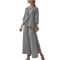 thumbnail image 1 of UPPADA Two Piece Lounge Set for Women V Neck Pleated Short Sleeve Shirts and Wide Leg Pants Sets 2 Piece Outfits for Women formal Evening Gray,XL, 1 of 8