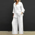 thumbnail image 1 of UPPADA Two Piece Pants Set for Women Going Out,2 Piece Sets for Women Fall Long Sleeve Shirts and Wide Leg Trousers Loose Fit Dressy Cotton Linen Sets Outfits with Pockets White,XL, 1 of 7
