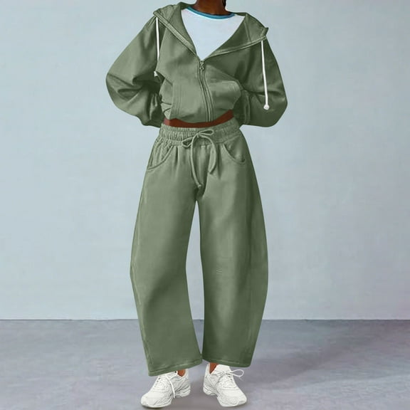 UPPADA Two Piece Plaid Sets for Women,2 Piece Sets for Women Fall Winter Clothes Sets Crop Hoodies Pullover Tops and Sweatpants Trendy Matching Set Plus Size Clothing Green,M