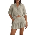 thumbnail image 1 of UPPADA Two Piece Summer Outfit for Women Button Down Shirts and Elastic Shorts Dressy Casual Outfits Sets Lounge Sets for Ladies Light Blue,XL, 1 of 8