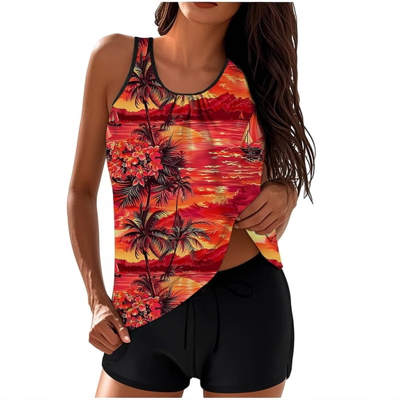 UPPADA Two Piece Tankini Swimsuits for Women Casual Beach Floral Print Bathing Suits Tummy Control Elastic Swim Suits Swim Tank Tops with Shorts trajes de baño de mujer Multicolor,XXXL