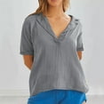 thumbnail image 1 of UPPADA Under 15 Womens V Neck Cotton Linen Shirts Roll Up Sleeve Pleated Blouses Solid Color Comfy Top Summer Casual Flowy Blouses Gray,S, 1 of 5