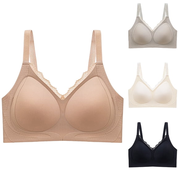 UPPADA No Underwire Front Button Bras for Women Plus Size Fit Bras Push Up Effect Bras Back Smoothing Bras Soft Cup Bras Adjustable Straps Bras Daily Use Bras,Beige,XL