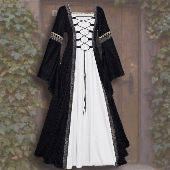 UPPADA Victorian Ball Gown for Women Festival Dress Vintage Maxi Dress Party Retro Dress Lace Up Corset Court Dresses Flare Sleeve Masquerade Floor Length Gothic Dress