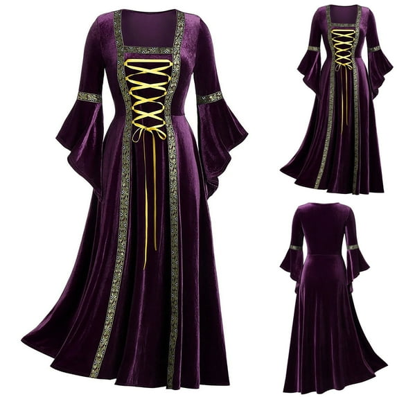 UPPADA Victorian Ball Gown for Women Vintage Maxi Dress Party Retro Dress Lace Up Corset Court Dresses Flare Sleeve Masquerade Floor Length Gothic Dress Women Clothes