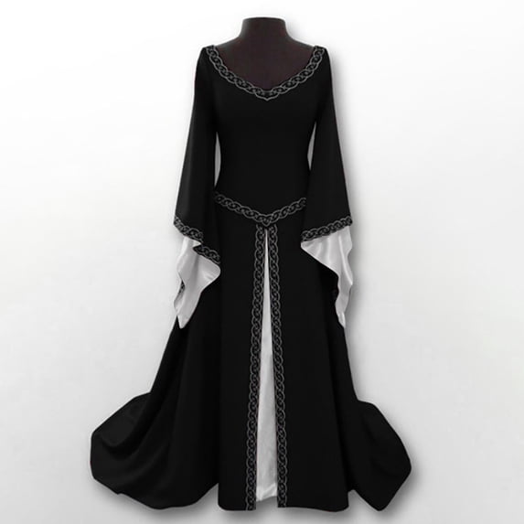 UPPADA Victorian Ball Gowns for Women Renaissance Corset Dress Square Neck Bell Sleeve Maxi Dress Halloween Costumes Black,XXXXL