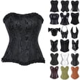 thumbnail image 1 of UPPADA Vintage Corset Top Womens Lace Up Underbust Corset Top Waist Corset Elegant Strapless Bustier Tops Boned Waist Vintage Crop Top Black,L, 1 of 6