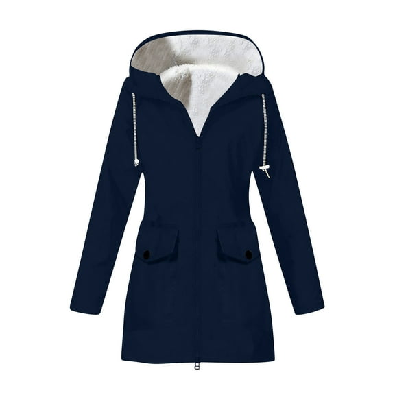 UPPADA Waterproof Raincoat Jackets for Women Solid Rain Jacket Outdoor Plus Size Hooded Raincoat Loose Fit Windbreaker Fall ,Hiking Rain Gear Navy L