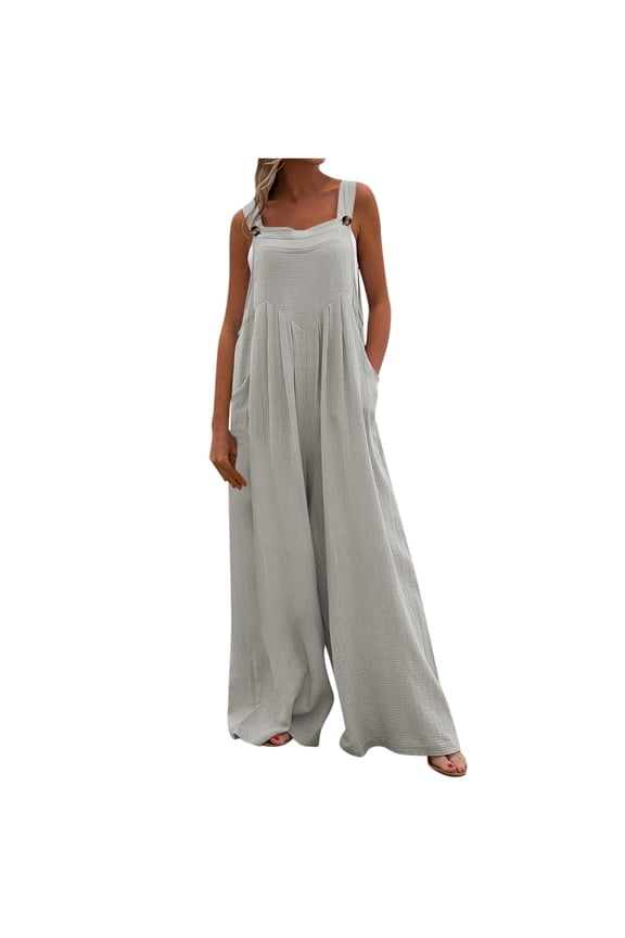 Wide Leg Jumpsuits For Women Dressy Party Rompers Casual Loose Solid Coveralls Spaghetti Strap Stretch Long Pants