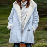 UPPADA Winter Coats for Women Long Coats Shacket Plus Size Warm Jacket Outerwear Thermal Jacket Fleece Linen Coats Down Jackets Loose Plush Zip Hooded Outwear Womens Coats Winter Clearance
