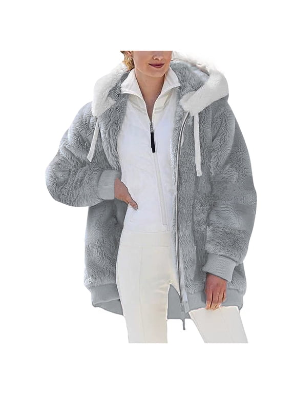 Winter Coats for Women Women's Padded Fleece Oversized Jackets Long Sleeve Warm Coat Fashion with Removable Hood Winter Down Coat Chaquetas De Mujer Casual Elegantes Para Frio
