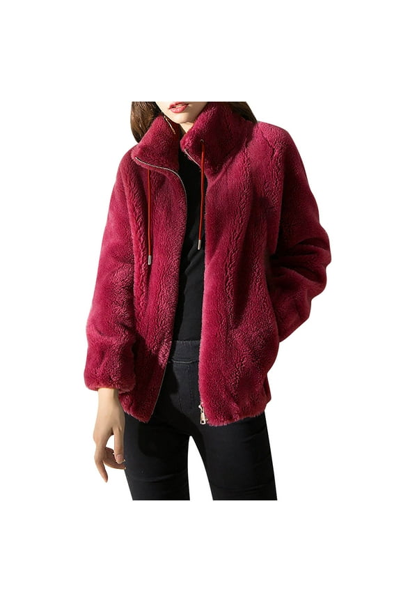 Winter Coats for Women Womens Fleece Jacket Full Zipper Sherpa Coats Long Sleeve Polar Sweatshirts Drawstring Hooded Outerwear with Pocket Abrigos de Mujer Elegantes para Invierno