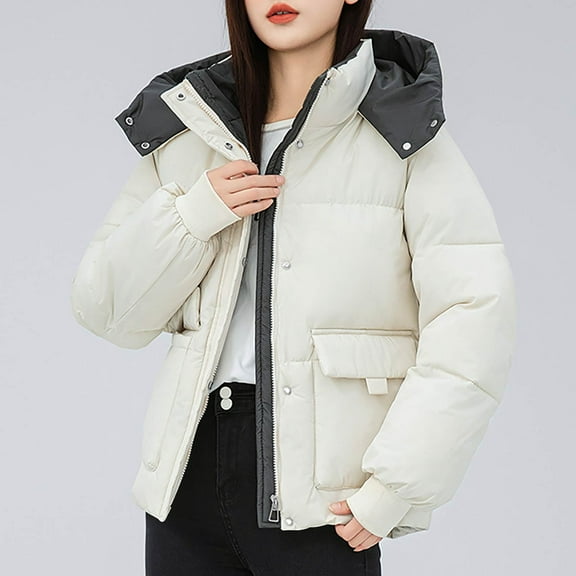 UPPADA Winter Coats for Women's Warm Puffer Coats Warm Jacket Zip Up Casual Jacket Baggy Short Coats Winter Coat Puffer Jackets with Pockets,Chumpas Para Mujeres White,M