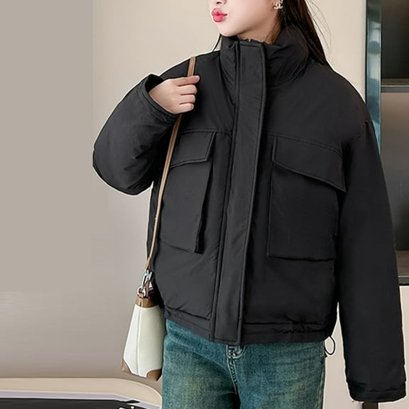 UPPADA Winter Coats for Women's Warm Puffer Coats Warm Jacket Zip Up Casual Jacket Baggy Short Coats Winter Coat Puffer Jackets with Pockets,Fleece Heavy Jacket Women Black,XL
