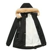 UPPADA Jackets for Women Winter Warm Sherpa Lined Coats with Faux Fur Plus Size Hooded Parka Coats Loose Plush Zip Jackets Heavy Coats Cold Weather Outwear Sherpa Jacket Women