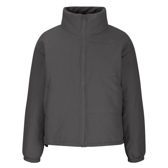 UPPADA Winter Cropped Puffer Jacket Coats for Women Short Warm Zip Up Quilted Jackets Outerwear Zip Up Puff Coats with Pockets Casacos De Frio Feminino Black,L