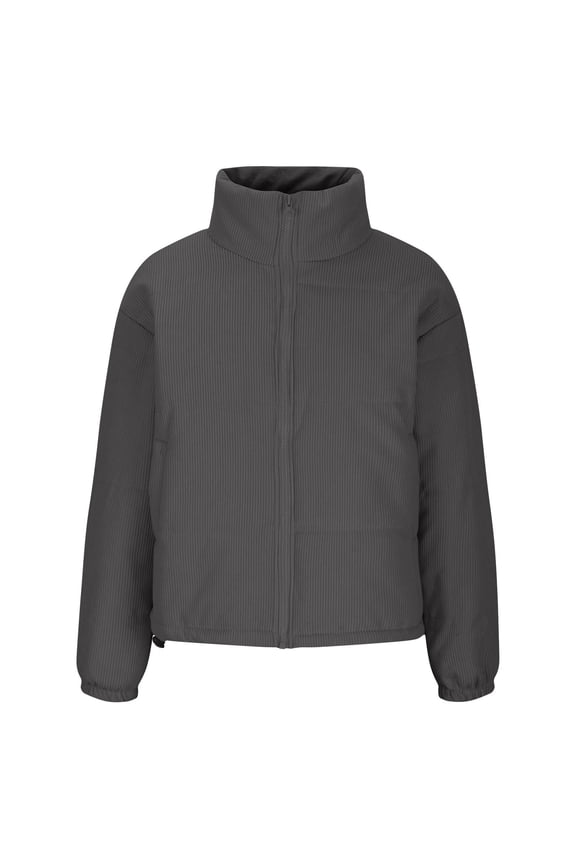 Winter Cropped Puffer Jacket Coats for Women Short Warm Zip Up Quilted Jackets Outerwear Zip Up Puff Coats with Pockets Casacos De Frio Feminino Black,L