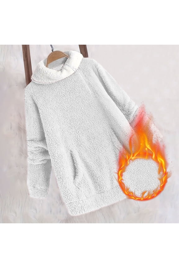 Winter Hoodies for Women Fuzzy Fleece Jacket Cozy Plush Warm Comfy Pullover Tops Loungewear Sherpa Sweatshirts with Pockets White,XXL Fleece Hoodie Jacket Women