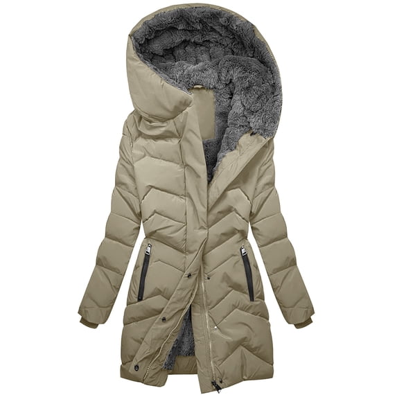 UPPADA Winter Jackets for Women Long Faux Fur Hooded Jackets Button Down Thicken Warm Winter Coats with Pockets Khaki,xl Puffer Jacket Womens Winter