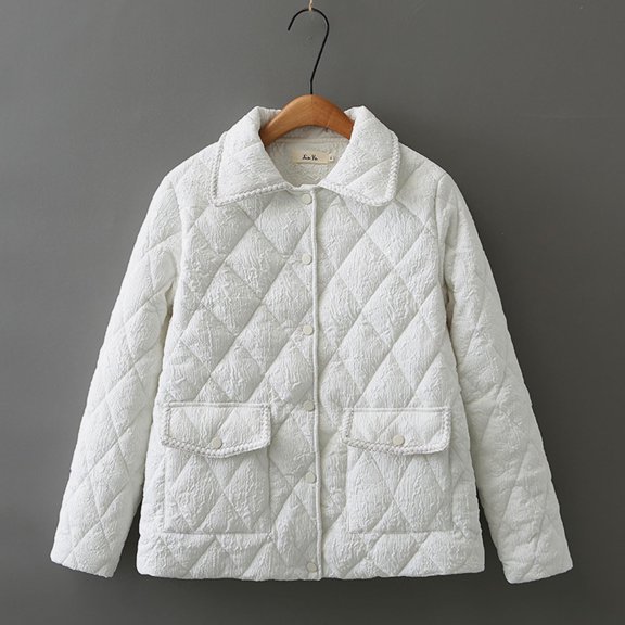 UPPADA Winter Jackets for Women Trendy Oversized Puffer Jacket Quilted Button Down Outwear Long Sleeve Lightweight Warm Tops Coat Trench Coat,Oversized Quilted Jacket Women White,XXXL