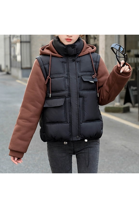 Winter Puffer Vest for Women Lapel Collar Zip up Sleeveless Puffer Vest Quilted Padded Warm Coat Outwear Ladies Fall Puffer Jacket with Pockets Women's Long Puffer Vest without Hood Black,XXXL