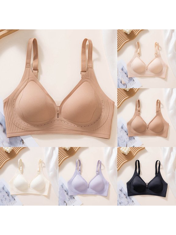 Wireless T-Shirt Bras for Women Full Coverage Bras Plus Size Option Bras Back Support Bras Soft Fabric Bras No Underwire Bras Under Outfit Use Bras,Khaki,M