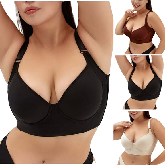 UPPADA Wireless Tshirt Bras for Women Back Comfy Smoothing Bras T-Shirt Fit Bras No Underwire Bras Underarm Smoothing Bras Uneven Breast Fix Bras Soft Bras,Beige,34