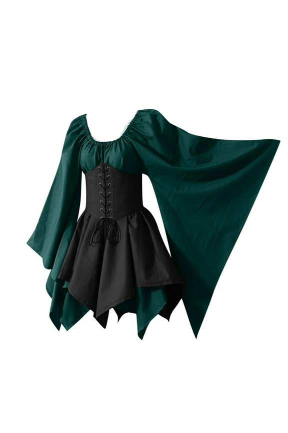Witch Gothic Short Dresses for Women Elf Cosplay Halloween Costumes Vintage Masquerade Irish Traditional Corset Dress