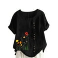 thumbnail image 1 of UPPADA Woman Tops Trendy Oversized Shirts for Women Loose Fit Cotton Tops Floral Printing Shirt Buttons Short Sleeves Blouse Casual Tees Blusas De Mujer Elegantes, 1 of 4