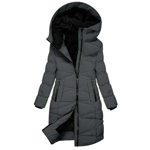 UPPADA Womans Hooded Puffer Down Coats Thick Long Sleeve Jacket Zipper Winter Coats Overcoat Warm Windbreaker Outwear with Pockets Dark Gray,2xl Winter Coat for Women