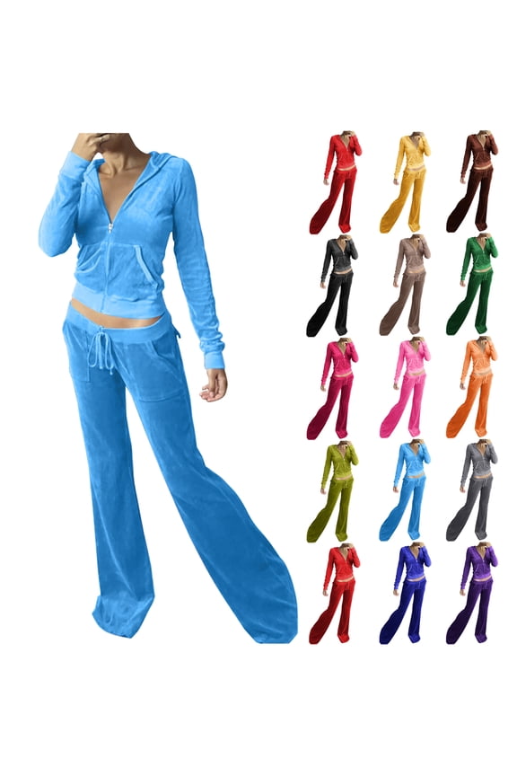 Women Activewear Two Piece,Womens Velvet Tracksuit Two Piece Cropped Sweatshirt Flared Pants Workout Jogging Sets Velvet Sweatsuit Y2k Outfits Sets Pink,XXL