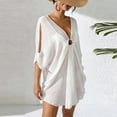 thumbnail image 1 of UPPADA Women Beach Crochet Cover Ups Sheer Batwing Sleeves Cover Up V Neck O Ring Tops Loose Flowy Dress Bathing Suit Cover Ups Vacation Swimwear Coverups White,L, 1 of 5