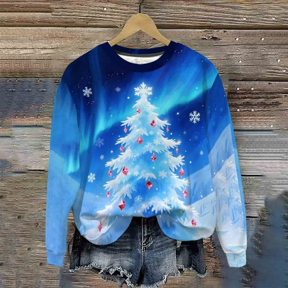 UPPADA Women Christmas Fleece Sweaters Long Sleeve Fuzzy Sweatshirts Crewneck Funny Tops Holiday Graphic Shirts for Ladies Winter Clothes camisa de grinch Multicolor,XL