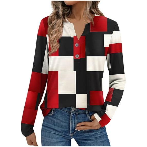 UPPADA Women Fall Tops Dressy Floral Printed Button Down Shirts Cute Floral Print Shirt Ladies Elegant Loose Blouse Tops Red,XXL