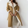thumbnail image 1 of UPPADA Women Faux Suede Winter Coats Open Front Long Double Breasted Coat Fleece Lined Jacket Outwear with Pocket,Down Coat Woman Khaki,XL, 1 of 9