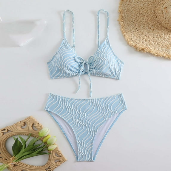 UPPADA Women High Cut Bikini Sets String Swimsuit Two Piece Underwire Bathing Suit Cut Out Cute Swimwear String Bikini Set Tie Side Halter Swimsuits Summer 2 Piece Bikini Bathing Suit Sky Blue,XL