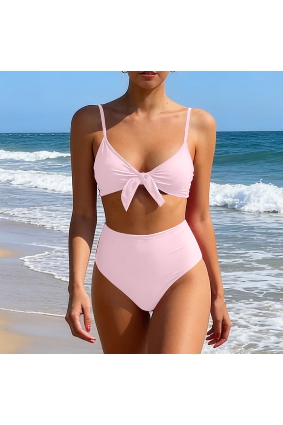Women High Cut Bikini Sets String Swimsuit Two Piece Underwire Bathing Suit Cut Out Cute Swimwear String Bikini Set Tie Side Halter Swimsuits Summer 2 Piece Bikini Bathing Suit Hot Pink,L