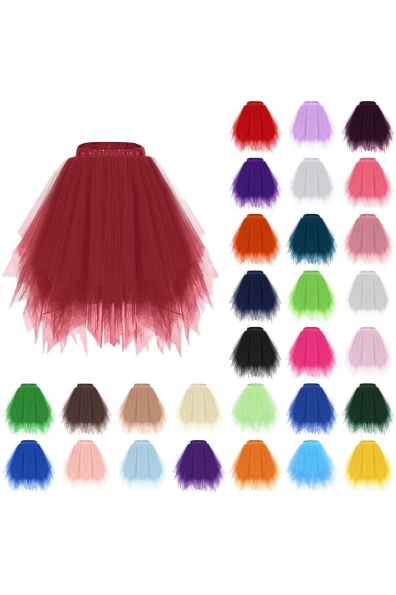 Women Layered Tulle Tutu Skirt Elastic Waist Irregular Hem Fluffy A Line Mesh Skirts 80s Party Costume Skirt Multicolor,Free Size