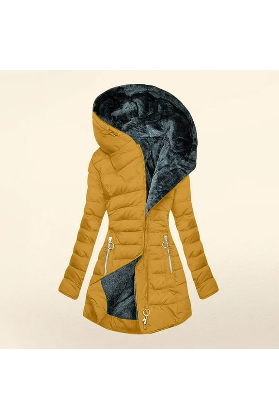 Women Long Down Jacket Waterproof Quilted Puffer Jacket Fleece Lined Warm Winter Coat Hooded Mid-Length Jacket Outwear with Pocket Casacos De Frio Feminino Yellow,XXXXL