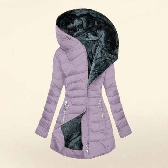 UPPADA Women Long Down Jacket Waterproof Quilted Puffer Jacket Fleece Lined Warm Winter Coat Hooded Mid-Length Jacket Outwear with Pocket Down Ski Coats for Women Purple,XXXXXL