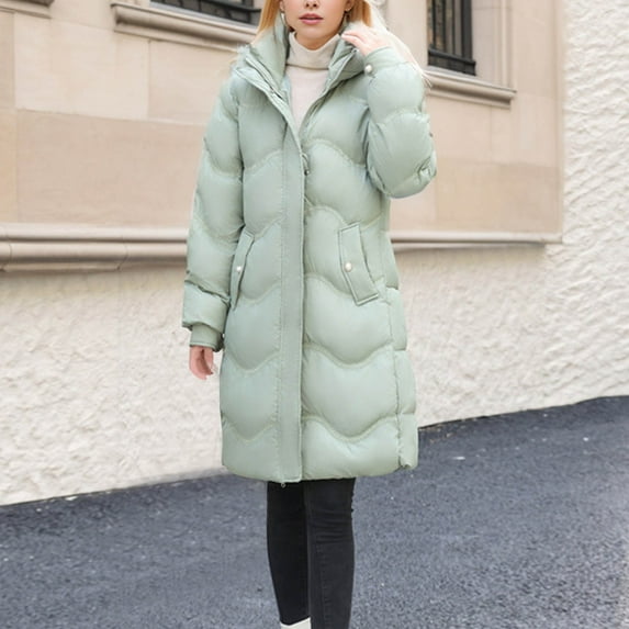 UPPADA Women Long Puffer Jacket Winter Warm Coat with Faux Fur Hood Winter Bubble Coats Bubble Jacket Trendy Puffy Jackets Warm Outerwear Clothing Green,2xl Winter Jacket for Women