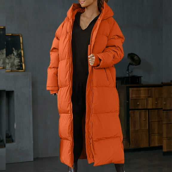 UPPADA Women Long Puffer Jacket Winter Warm Coat with Faux Fur Hood Winter Bubble Coats Bubble Jacket Trendy Puffy Jackets Warm Outerwear Clothing Orange,2xl Winter Coats for Women