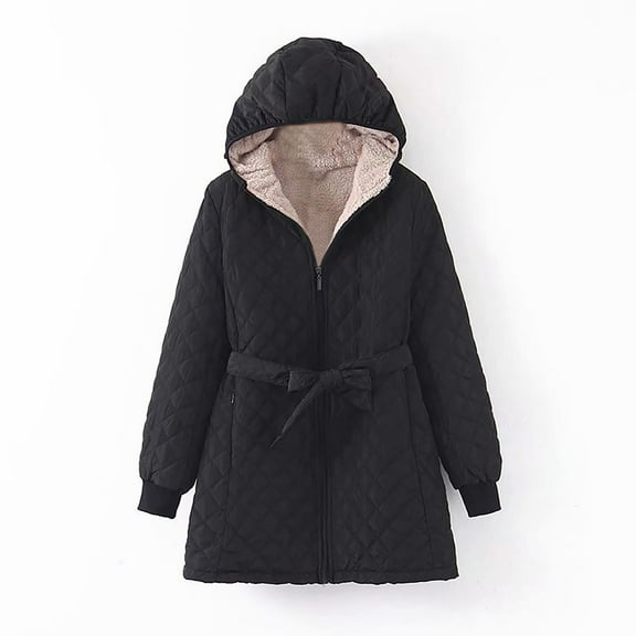 UPPADA Women Long Winter Puffer Coats Collarless Plaid Warm Jacket Button Long Sleeve Cardigan Coats Warm Outerwear with Pockets Black,xl Winter Coat Winter