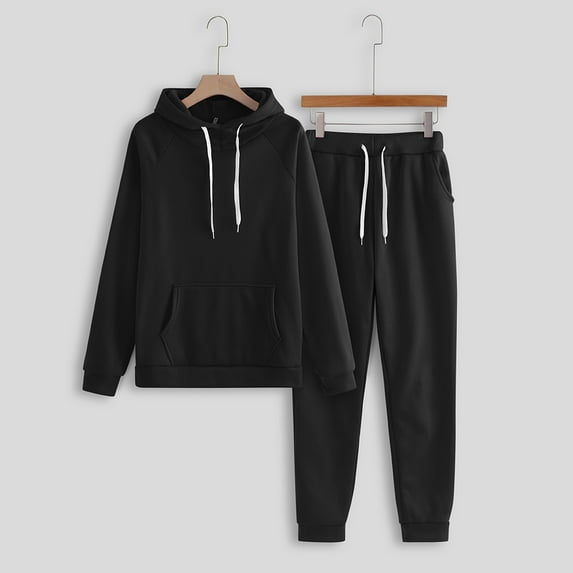 UPPADA Women Matching Pajama Set Long Sleeve Matching Set Fall Outfits for Ladies Dressy 2 Piece Sets Sweatshirts and Pants Black,S