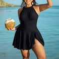thumbnail image 1 of UPPADA Women One Piece Swimsuit Dress Halter Wrap Bathing Suit Ruched Retro Swimdress Bathing Suit V Neck A Line Skirt Crossover Modest Bathing Suits Black,Xxxl, 1 of 7