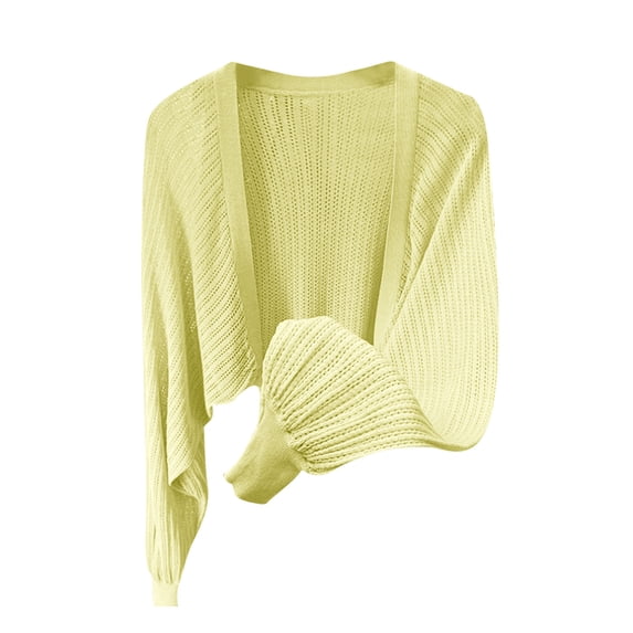 UPPADA Women Open Front Crochet Crop Tops Cardigan Loose Cover Up Cute Long Sleeve Knit Tops Shrug Beach Vacation Cover Up Yellow,Free Size